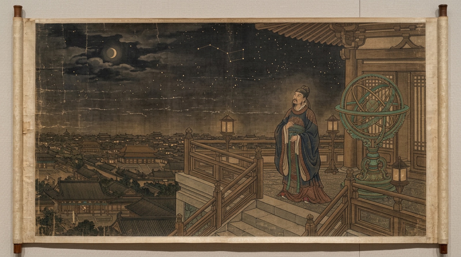 灵台观星 —— 相传杨公曾掌唐廷灵台地理(后世画意想象)